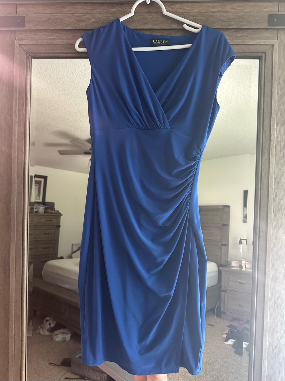 Ralph Lauren Blue Ruched Wrap-Front Dress